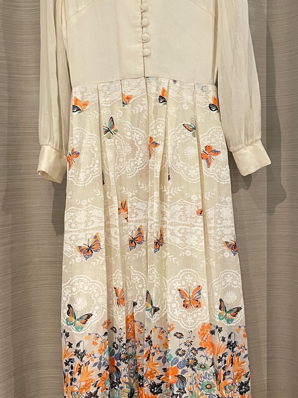 Cream Boho Butterfly Floral Midi Dress